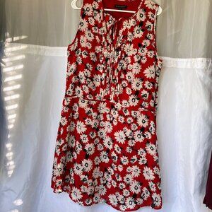 Colorful Banana Republic drop-waisted dress, red, floral print, Size 12